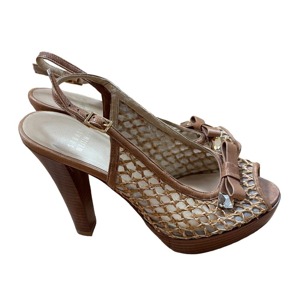 Stuart Weitzman Rattan Slingback Wood Heel women’s size 7